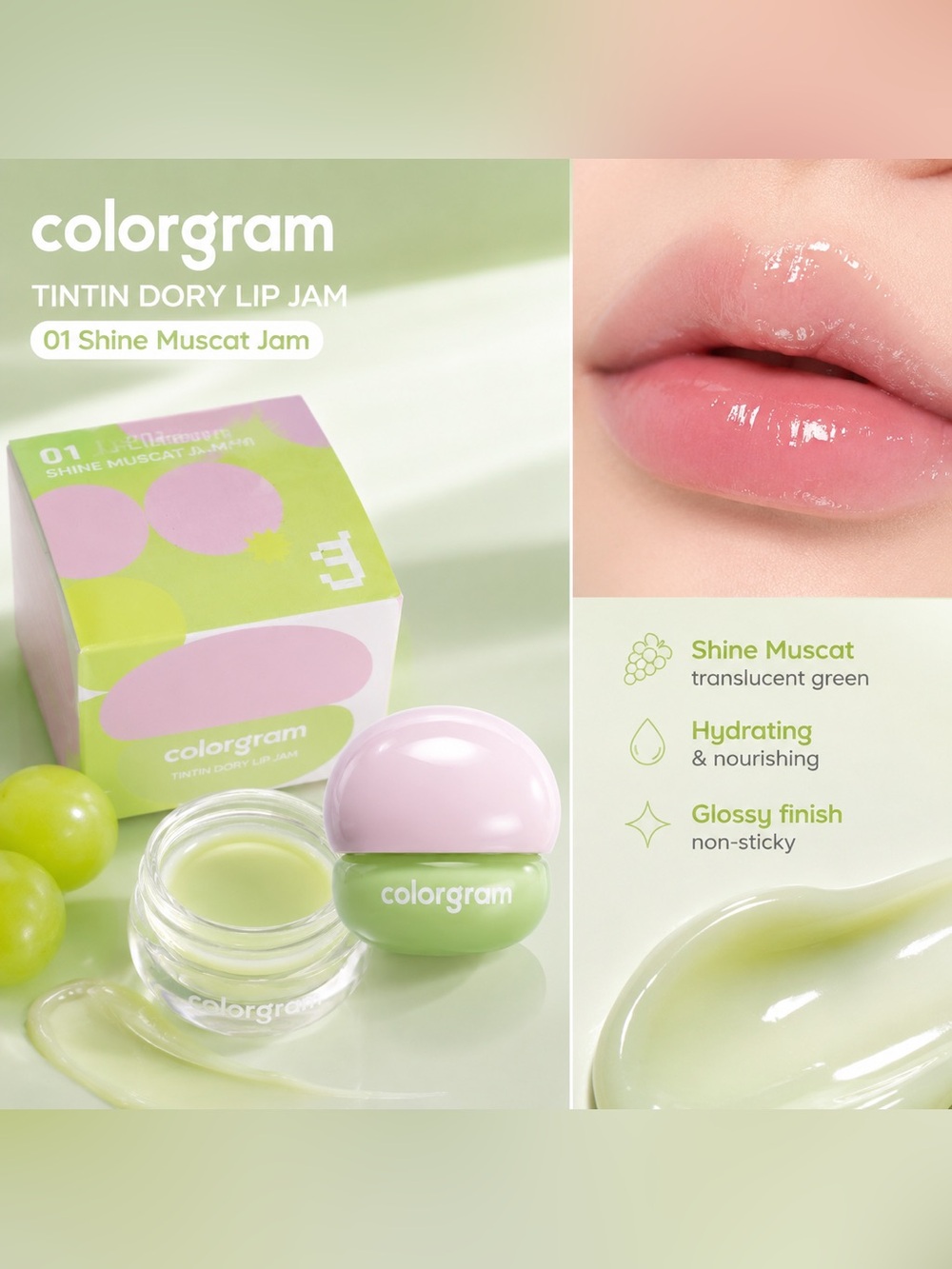 Colorgram Tintin Dory Lip Jam 01 Shine Muscat Jam Hydrating Lip Balm Gloss